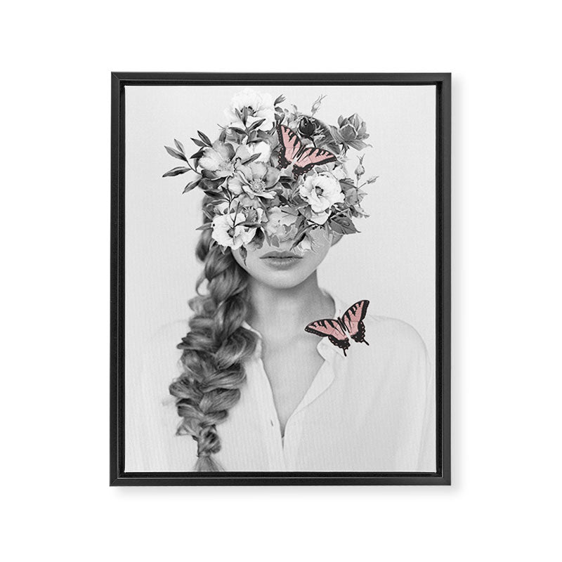 woman with flowers and butterflies 9a Framed Canvas Print Gallery Image 6