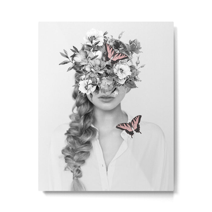 woman with flowers and butterflies 9a Metal Print Gallery Image 1