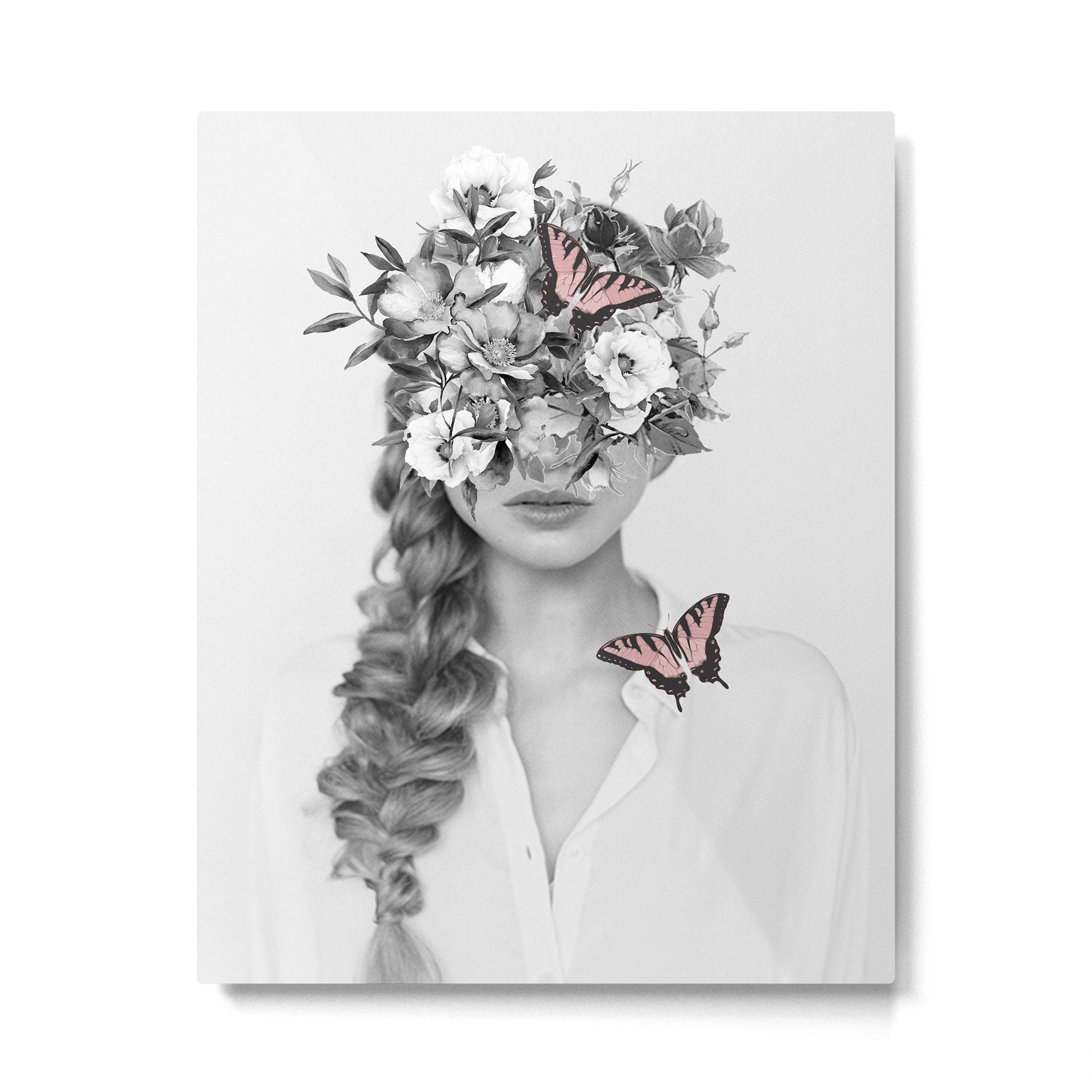 woman with flowers and butterflies 9a Metal Print Gallery Image 4