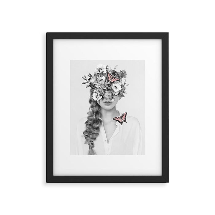 woman with flowers and butterflies 9a Framed Art Print Gallery Image 1