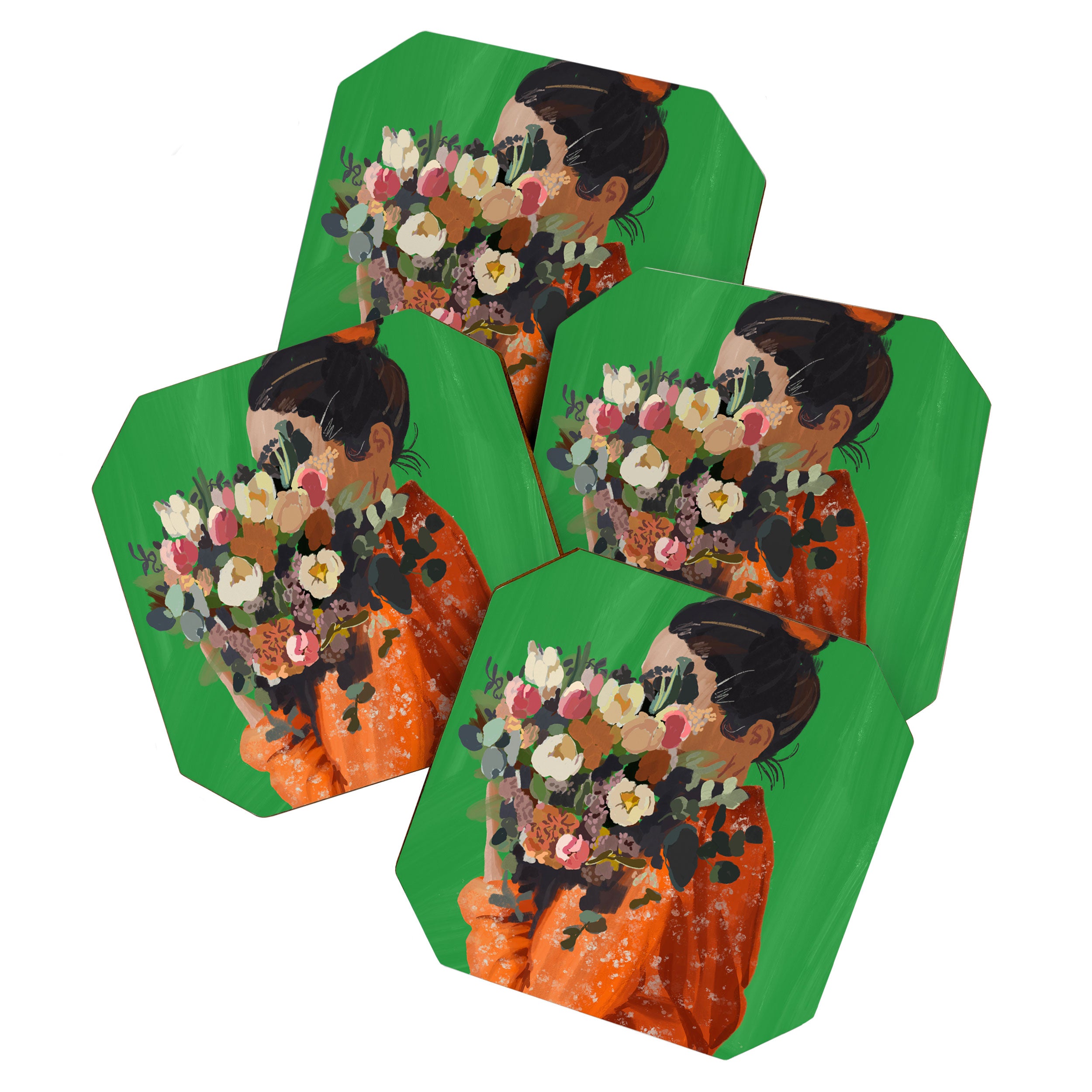 Woman with Flowers Painting Coaster Gallery Image 1