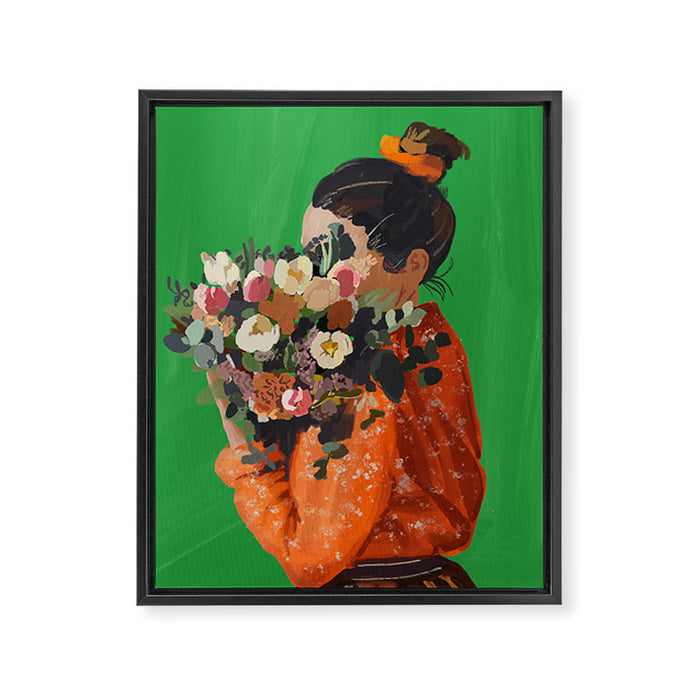 Woman with Flowers Painting Framed Canvas Print Gallery Image 1