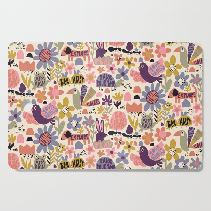 Playful Meadow Cute Animals with Motivational Affirmations - Soft Regal Cutting Board Gallery Image 1