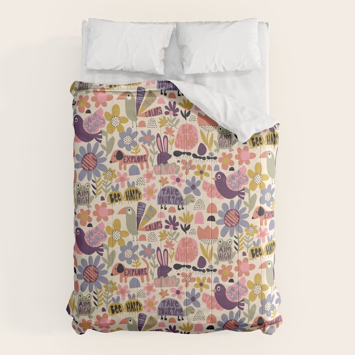 Playful Meadow Cute Animals with Motivational Affirmations - Soft Regal Comforter Gallery Image 6
