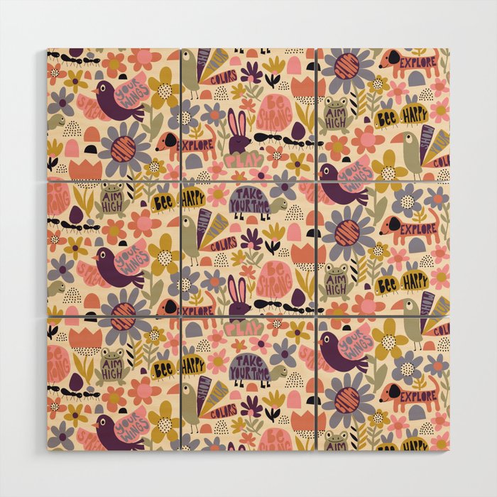 Playful Meadow Cute Animals with Motivational Affirmations - Soft Regal Wood Wall Art Gallery Image 1