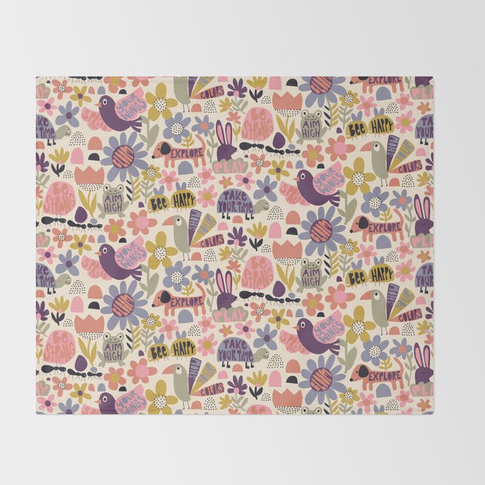 Playful Meadow Cute Animals with Motivational Affirmations - Soft Regal Throw Blanket Gallery Image 2