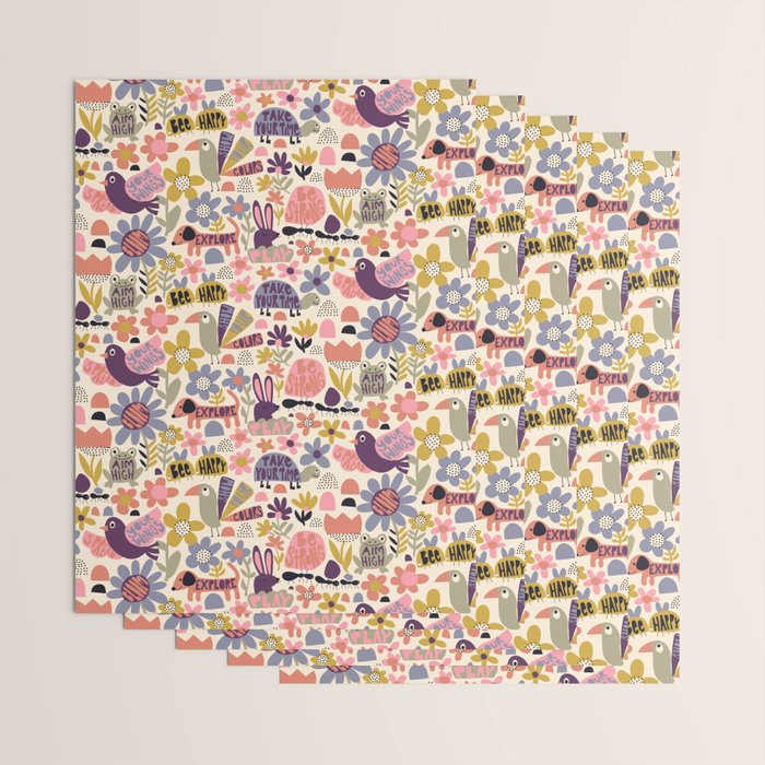Playful Meadow Cute Animals with Motivational Affirmations - Soft Regal Wrapping Paper Gallery Image 3
