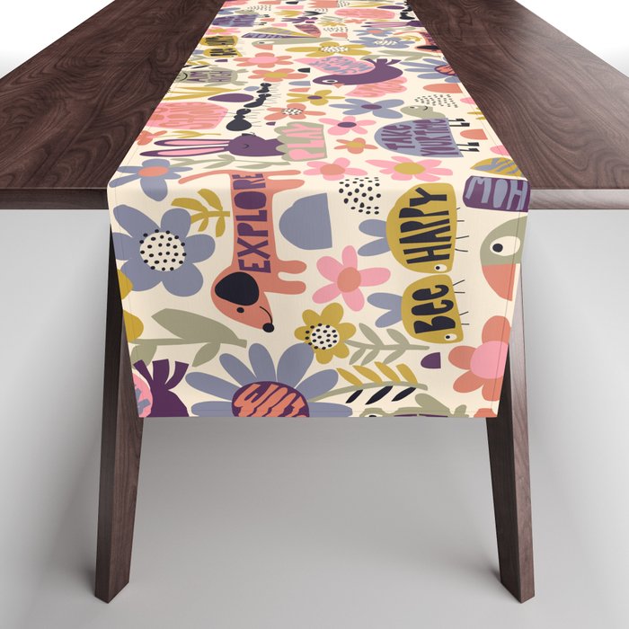 Playful Meadow Cute Animals with Motivational Affirmations - Soft Regal Table Runner Gallery Image 1