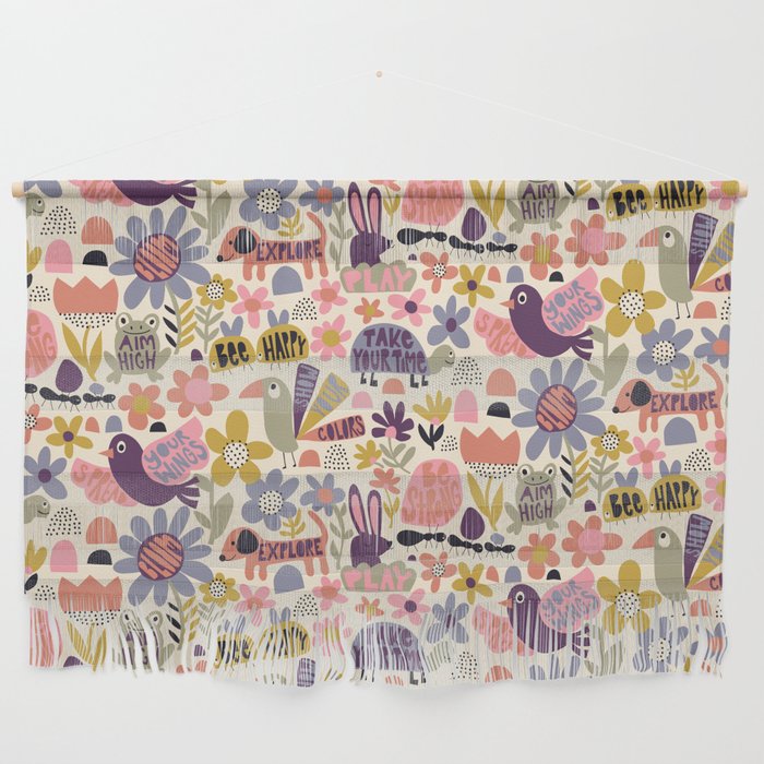 Playful Meadow Cute Animals with Motivational Affirmations - Soft Regal Wall Hanging Gallery Image 1