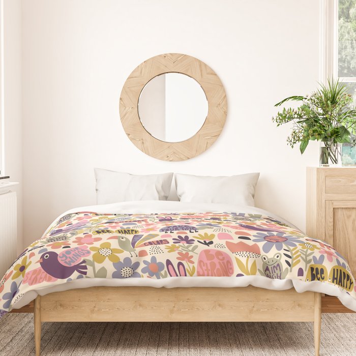 Playful Meadow Cute Animals with Motivational Affirmations - Soft Regal Duvet Cover Gallery Image 3