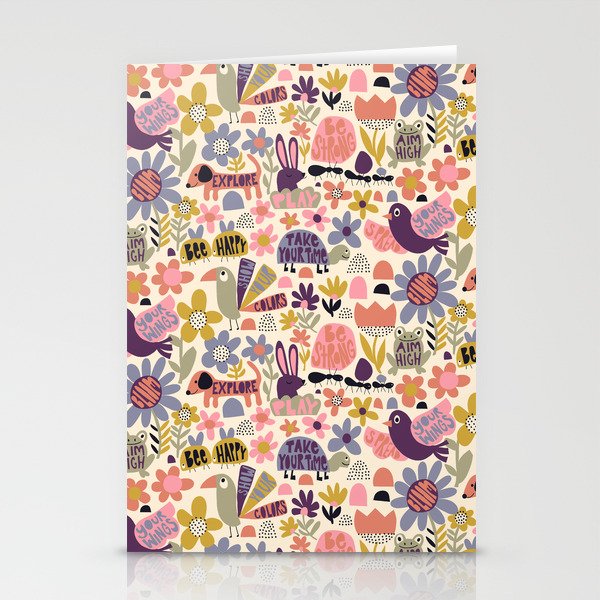 Playful Meadow Cute Animals with Motivational Affirmations - Soft Regal Stationery Card Gallery Image 1