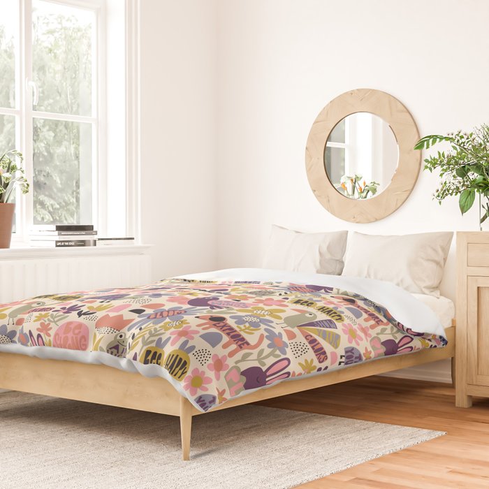 Playful Meadow Cute Animals with Motivational Affirmations - Soft Regal Duvet Cover Gallery Image 2