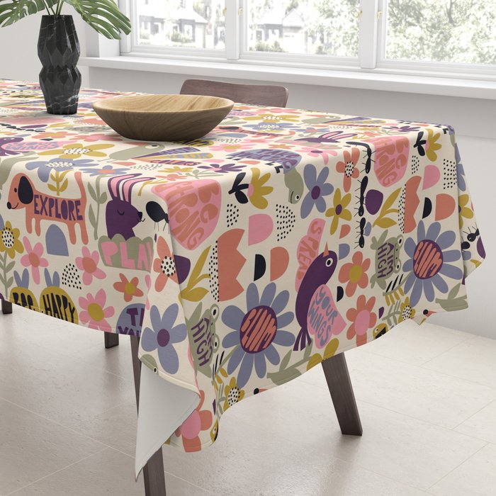 Playful Meadow Cute Animals with Motivational Affirmations - Soft Regal Tablecloth Gallery Image 3