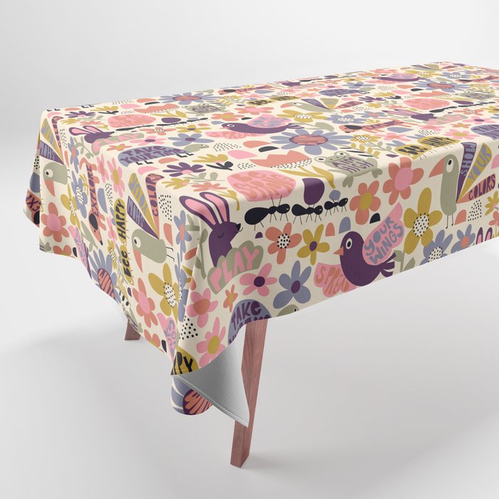 Playful Meadow Cute Animals with Motivational Affirmations - Soft Regal Tablecloth Gallery Image 1