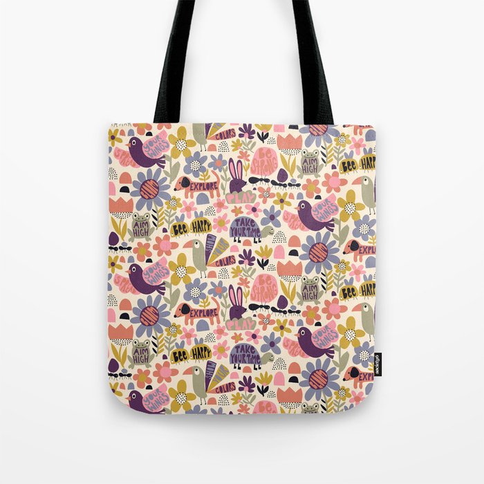 Playful Meadow Cute Animals with Motivational Affirmations - Soft Regal Tote Bag Gallery Image 1