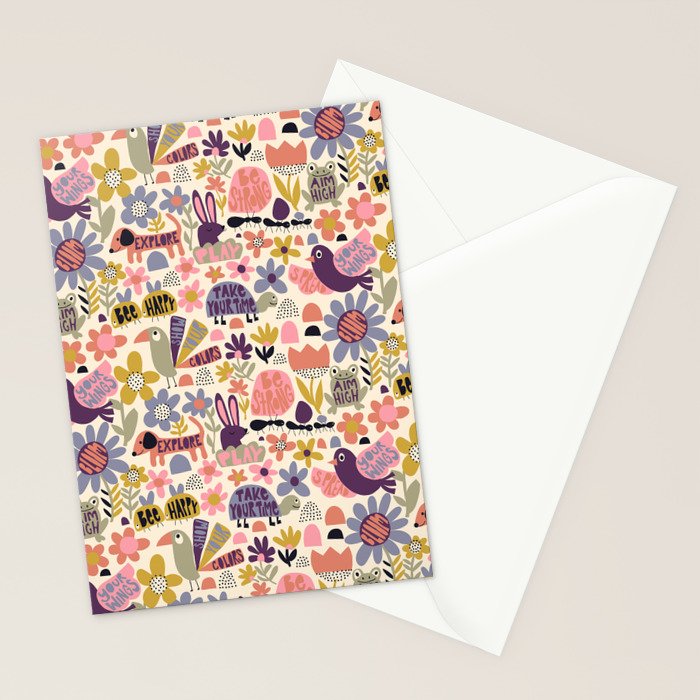 Playful Meadow Cute Animals with Motivational Affirmations - Soft Regal Stationery Card Gallery Image 2