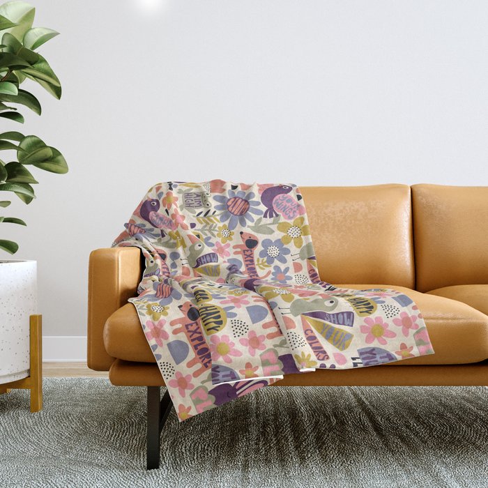 Playful Meadow Cute Animals with Motivational Affirmations - Soft Regal Throw Blanket Gallery Image 1