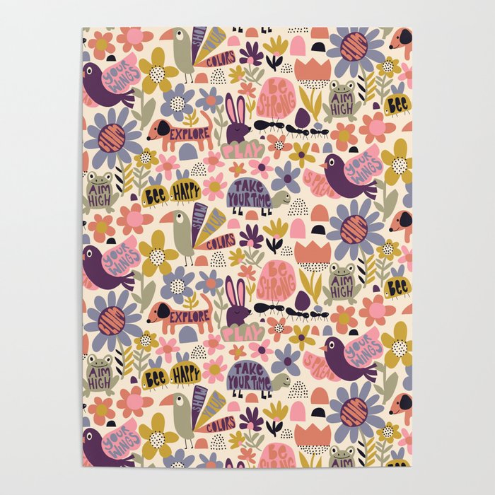 Playful Meadow Cute Animals with Motivational Affirmations - Soft Regal Poster Gallery Image 4