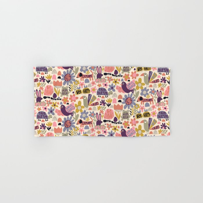 Playful Meadow Cute Animals with Motivational Affirmations - Soft Regal Bath Towel Gallery Image 1