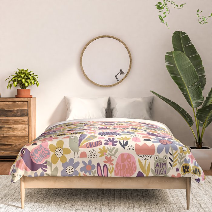 Playful Meadow Cute Animals with Motivational Affirmations - Soft Regal Comforter Gallery Image 3