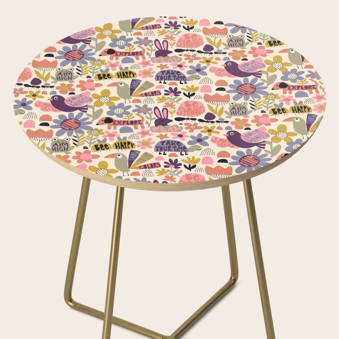 Playful Meadow Cute Animals with Motivational Affirmations - Soft Regal Side Table Gallery Image 2