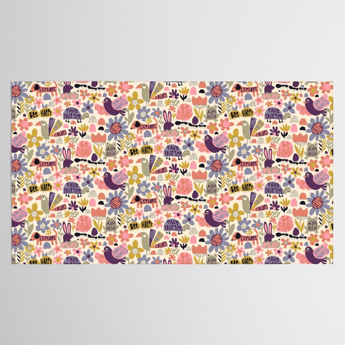Playful Meadow Cute Animals with Motivational Affirmations - Soft Regal Tablecloth Gallery Image 2