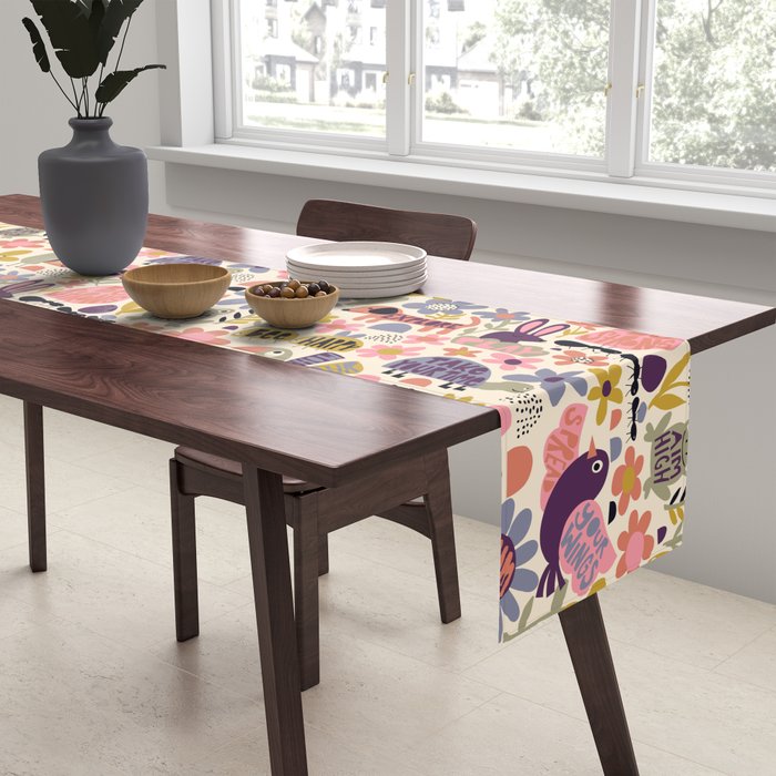 Playful Meadow Cute Animals with Motivational Affirmations - Soft Regal Table Runner Gallery Image 2