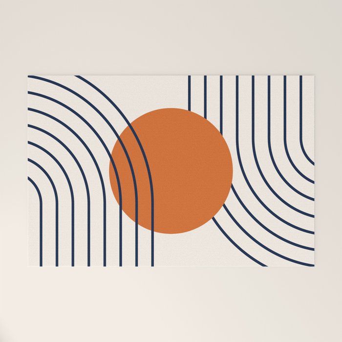 Geometric Lines in Navy Blue Orange 1 (Rainbow Abstraction) Welcome Mat Gallery Image 1