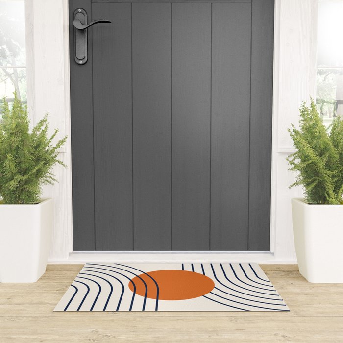 Geometric Lines in Navy Blue Orange 1 (Rainbow Abstraction) Welcome Mat Gallery Image 3