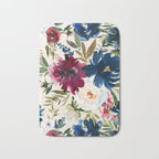Burgundy Navy Cream Floral Watercolor Pattern B Bath Mat Gallery Image 1
