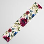 Burgundy Navy Cream Floral Watercolor Pattern B Table Runner Gallery Image 3