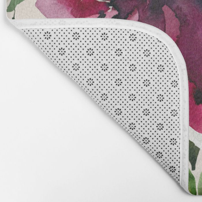 Burgundy Navy Cream Floral Watercolor Pattern B Bath Mat Gallery Image 2