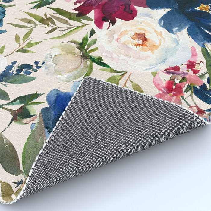 Burgundy Navy Cream Floral Watercolor Pattern B Rug Gallery Image 4