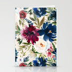 Burgundy Navy Cream Floral Watercolor Pattern B Stationery Card Gallery Image 2