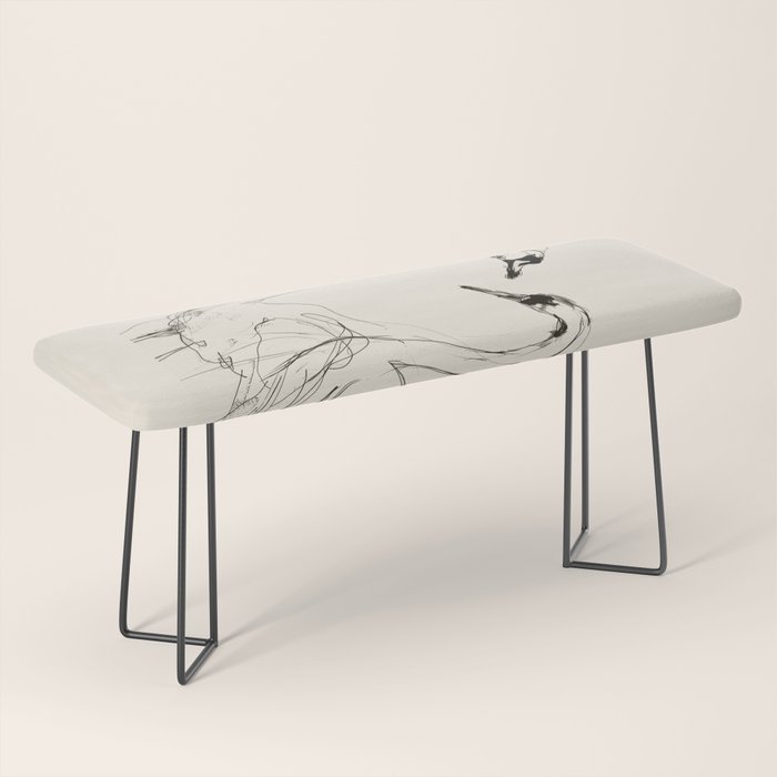 Swans in Ink - Elegant Minimalist Art Bench Gallery Image 1