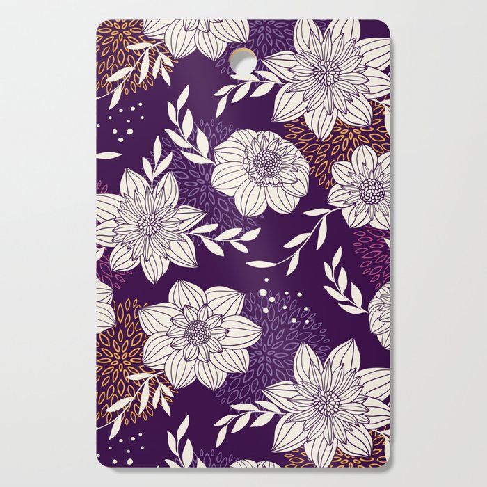 Dahlia Flowers Pattern - Purple and Yellow Cutting Board Gallery Image 1