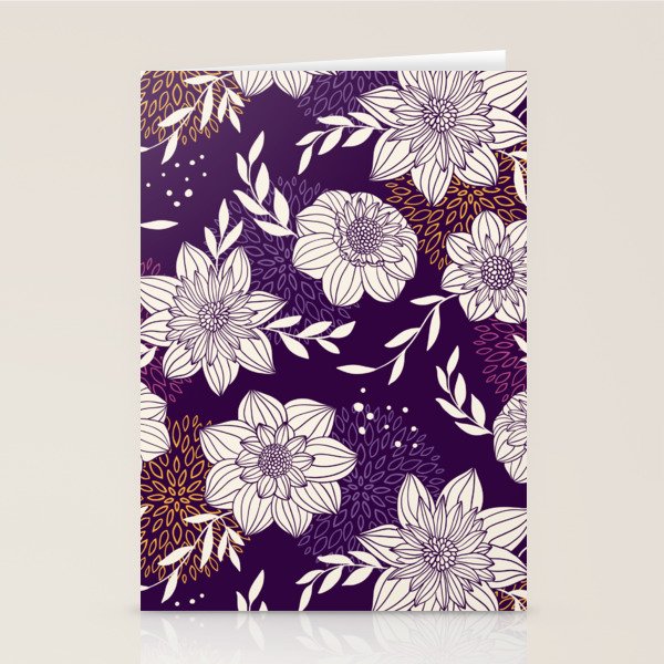 Dahlia Flowers Pattern - Purple and Yellow Stationery Card Gallery Image 1