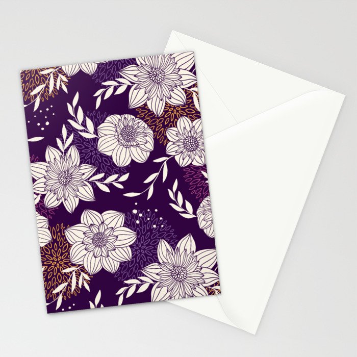 Dahlia Flowers Pattern - Purple and Yellow Stationery Card Gallery Image 2