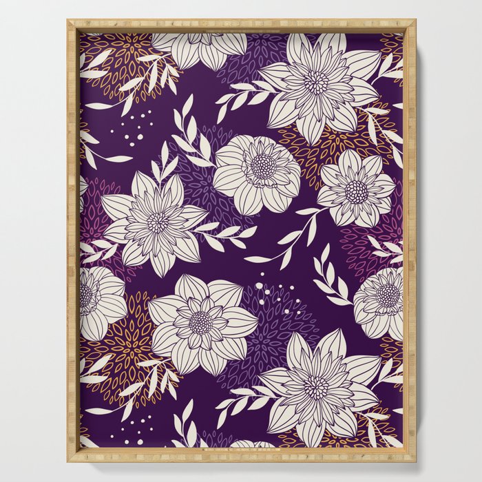 Dahlia Flowers Pattern - Purple and Yellow Serving Tray Gallery Image 1
