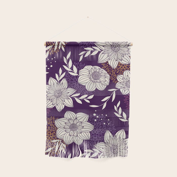 Dahlia Flowers Pattern - Purple and Yellow Wall Hanging Gallery Image 1
