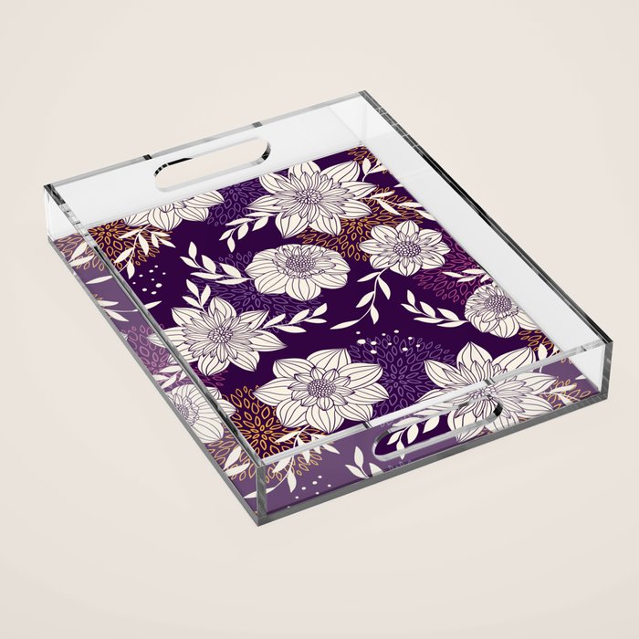 Dahlia Flowers Pattern - Purple and Yellow Acrylic Tray Gallery Image 1