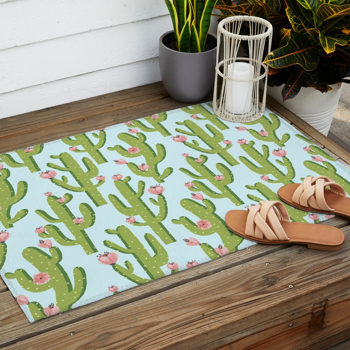 Summer Cactus #illustration #cactus Outdoor Rug Gallery Image 2
