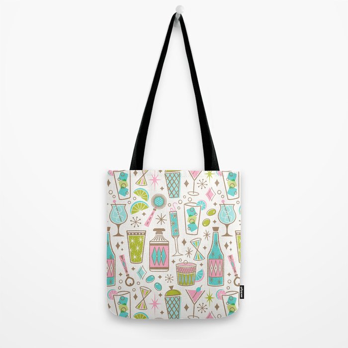 Retro Mid Century Happy Hour - Pink Green and Blue Tote Bag Gallery Image 2