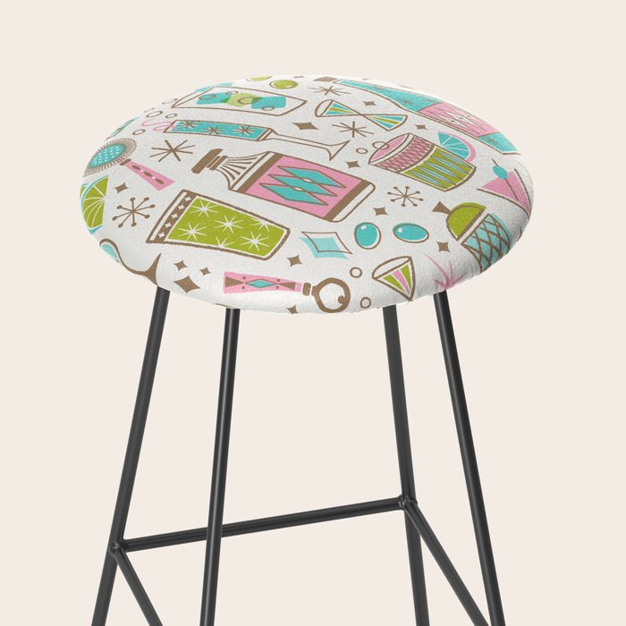 Retro Mid Century Happy Hour - Pink Green and Blue Stool Gallery Image 2