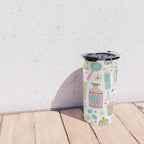 Retro Mid Century Happy Hour - Pink Green and Blue Travel Mug Gallery Image 4