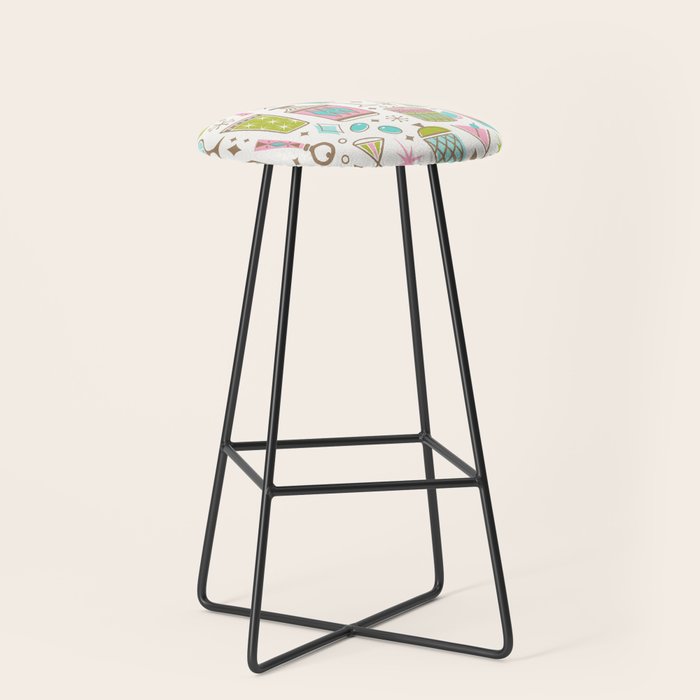 Retro Mid Century Happy Hour - Pink Green and Blue Stool Gallery Image 1
