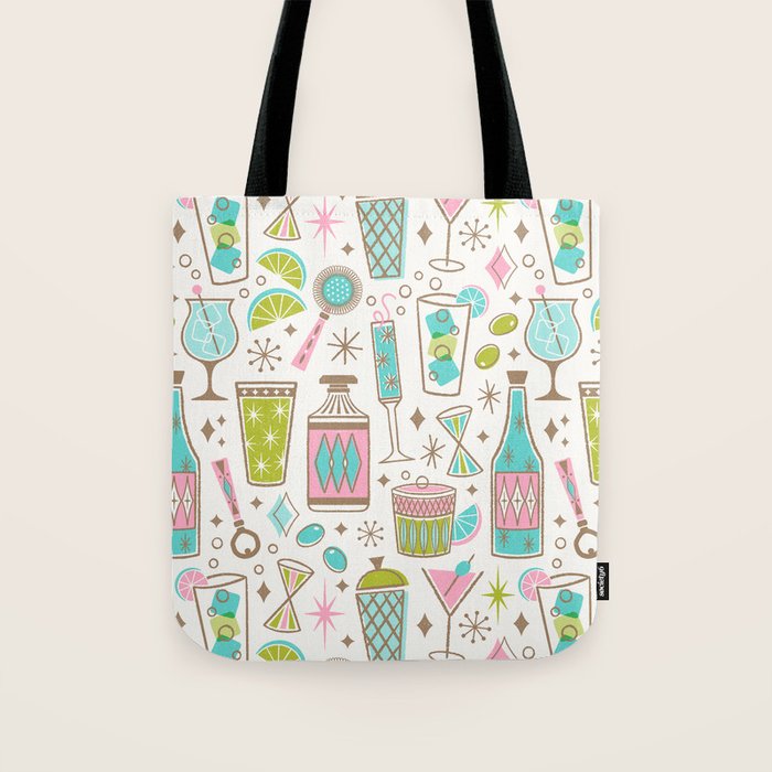 Retro Mid Century Happy Hour - Pink Green and Blue Tote Bag Gallery Image 1