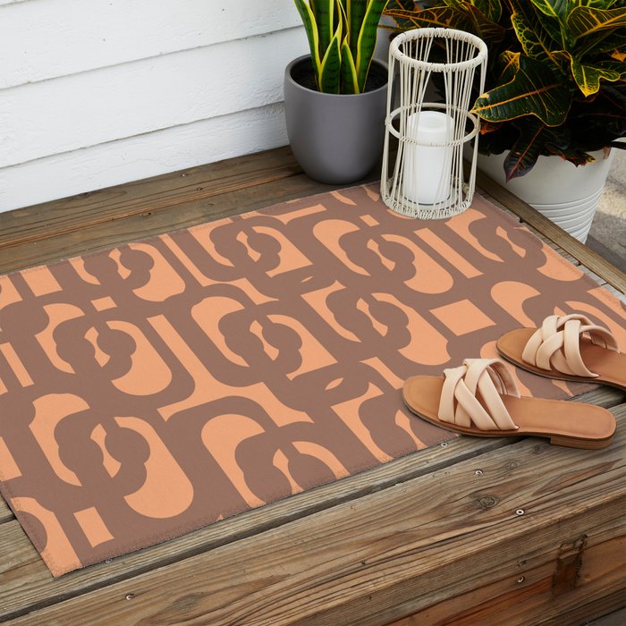 Midcentury Modern Loops Pattern 8 Inspired by PANTONE 17 1230 Color of the Year Mocha Mousse Outdoor Rug Gallery Image 2