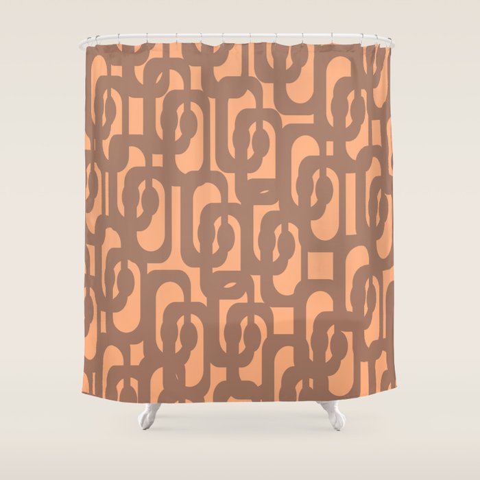 Midcentury Modern Loops Pattern 8 Inspired by PANTONE 17 1230 Color of the Year Mocha Mousse Shower Curtain Gallery Image 1