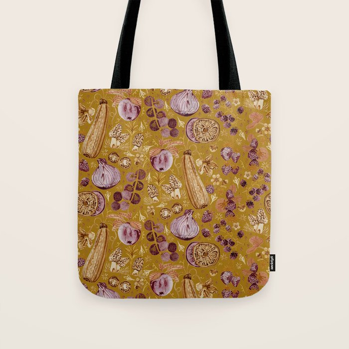 Garden Vegetables & Fresh Fruit in Harvest Yellow Tote Bag Gallery Image 1